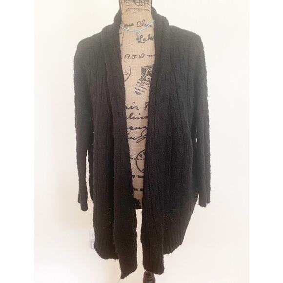 Workshop Andrea Jovine Black Chunky Wide Ribbed Open Cardigan Sweater Sz Small - Picture 2 of 5